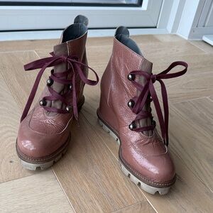 Italian Patent Leather Ankle Boots - Rose Color